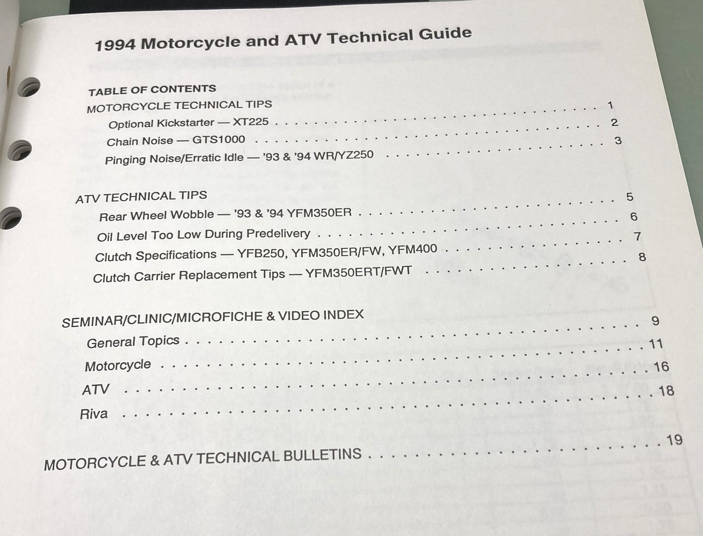Genuine Yamaha SPR93-073 Motorcycle and ATV Technical Guide 1994