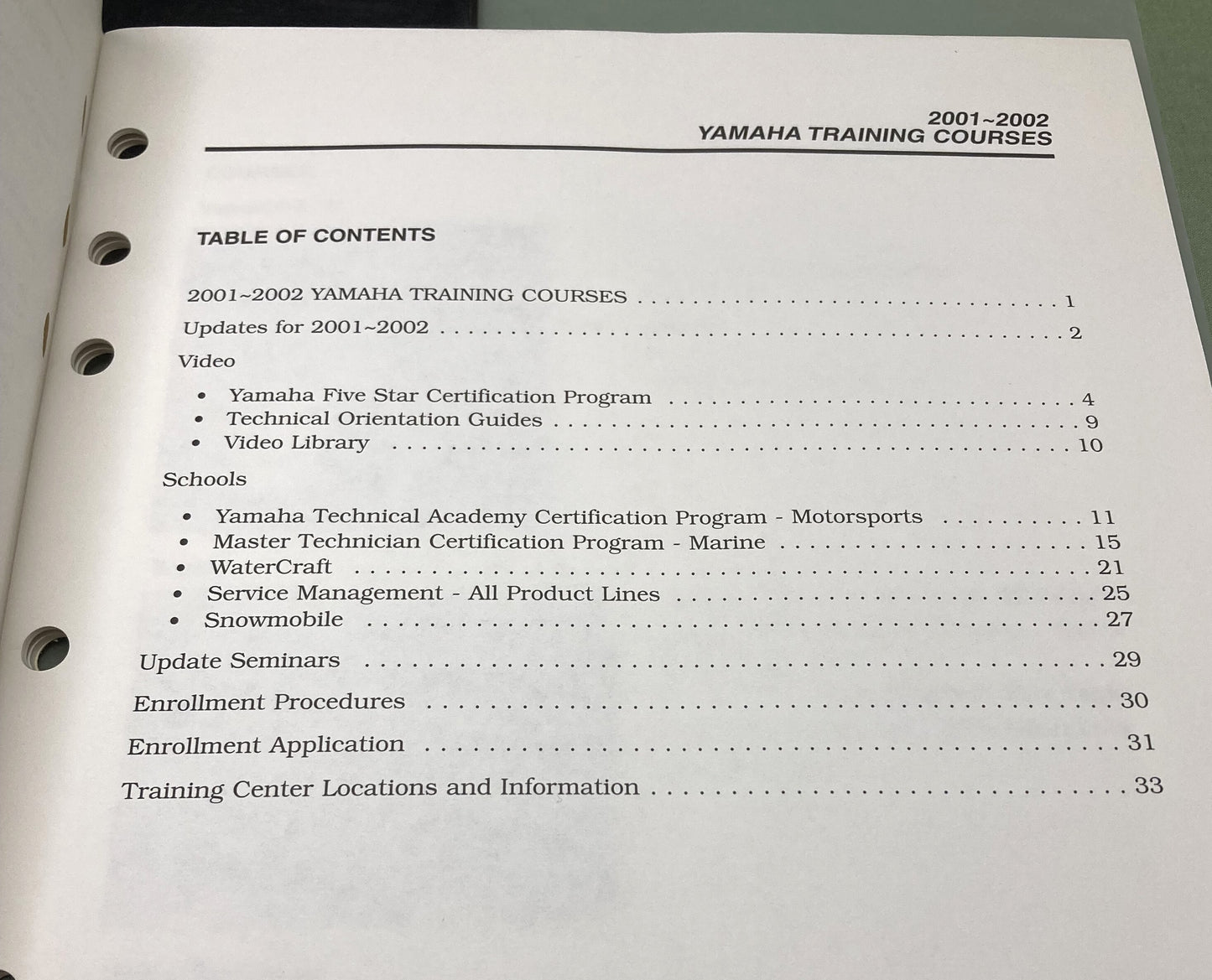 Genuine Yamaha 01-403 Service Training Courses 2001-2002