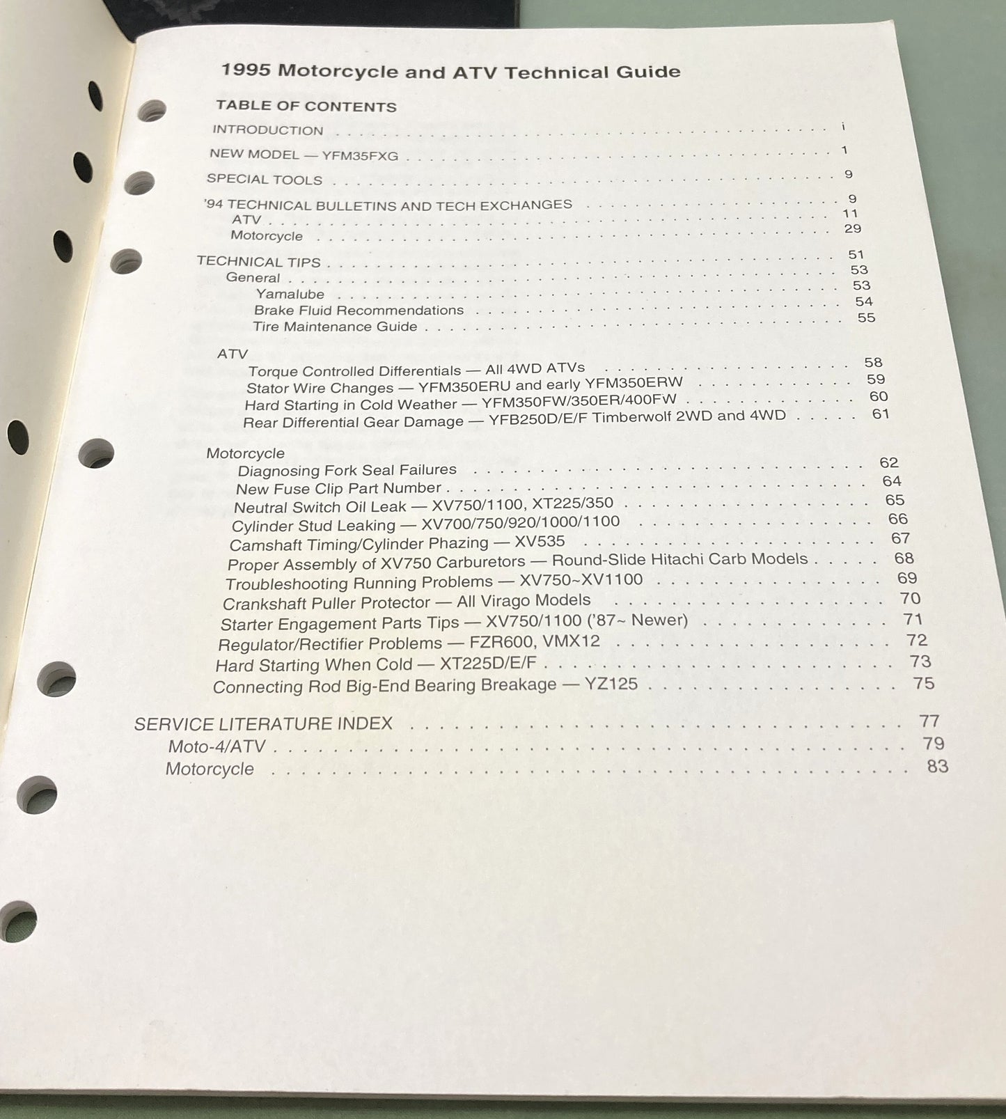 Genuine Yamaha SPR94-092 Motorcycle and ATV Technical Guide Update Seminar 1995