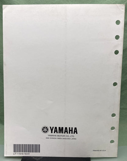 Genuine Yamaha LIT-11616-18-41 YFM250BT Supp. Service Manual 2004