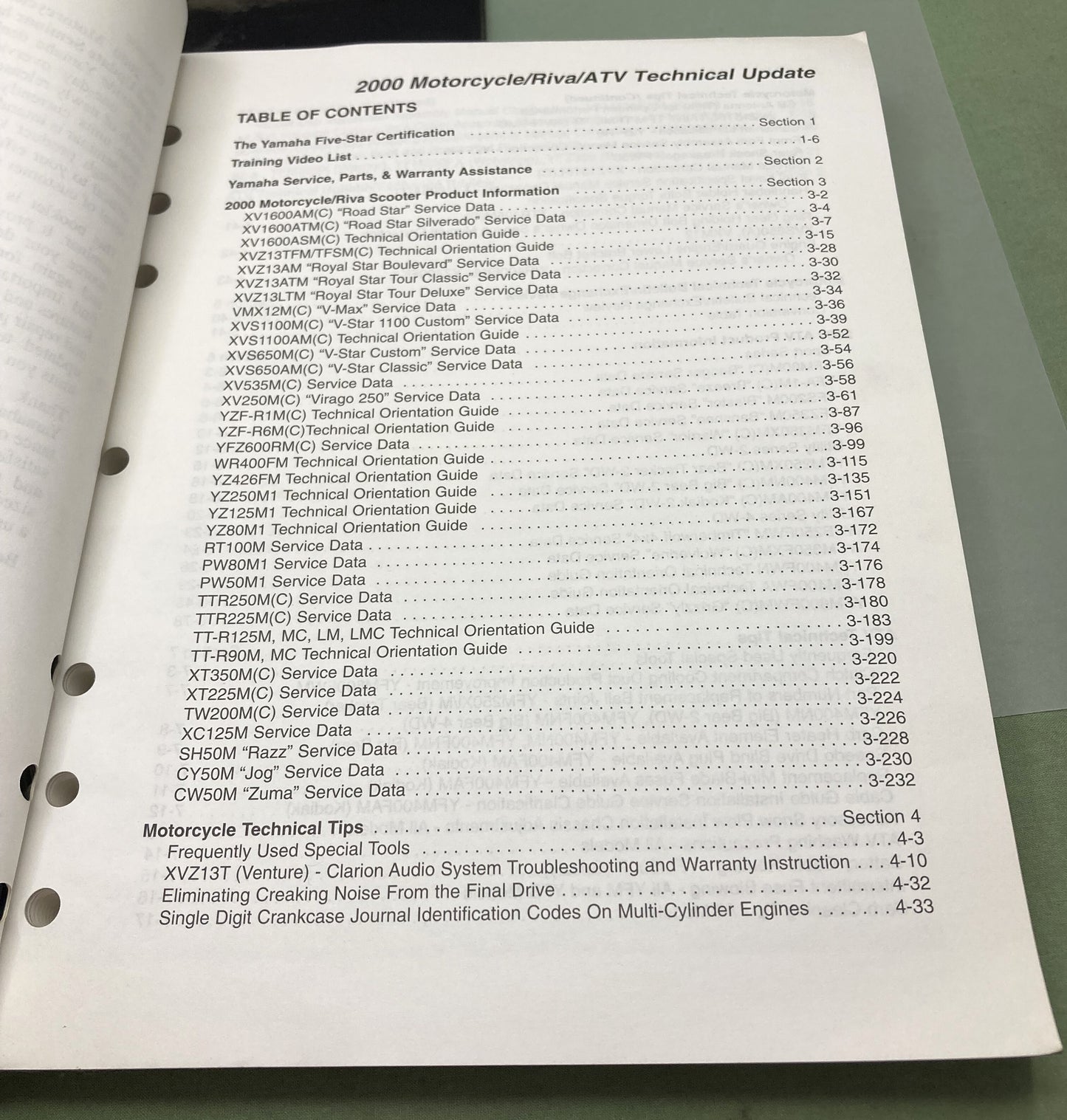 Genuine Yamaha LIT-17500-00-2K Motorcycle and ATV Technical Update 2000