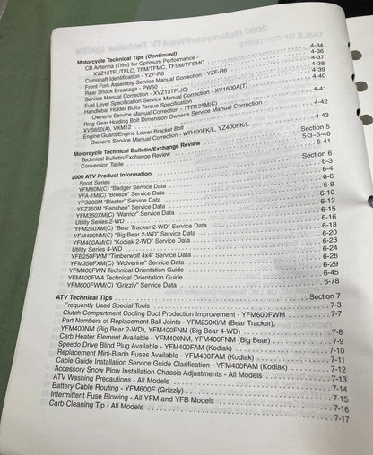 Genuine Yamaha LIT-17500-00-2K Motorcycle and ATV Technical Update 2000