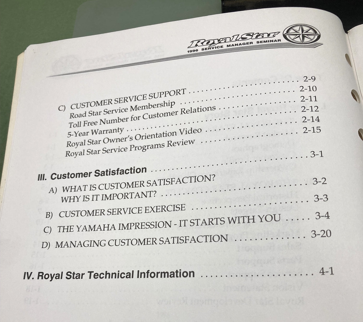 Genuine Yamaha 96-003 Royal Star Service Manager Seminar 1996