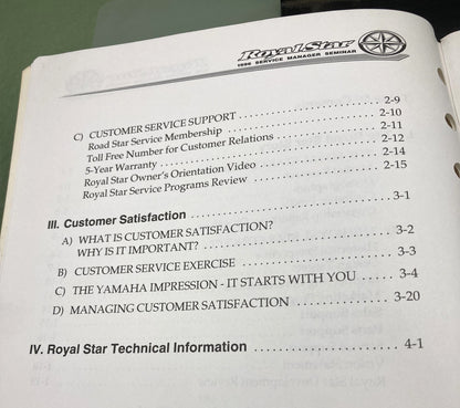Genuine Yamaha 96-003 Royal Star Service Manager Seminar 1996