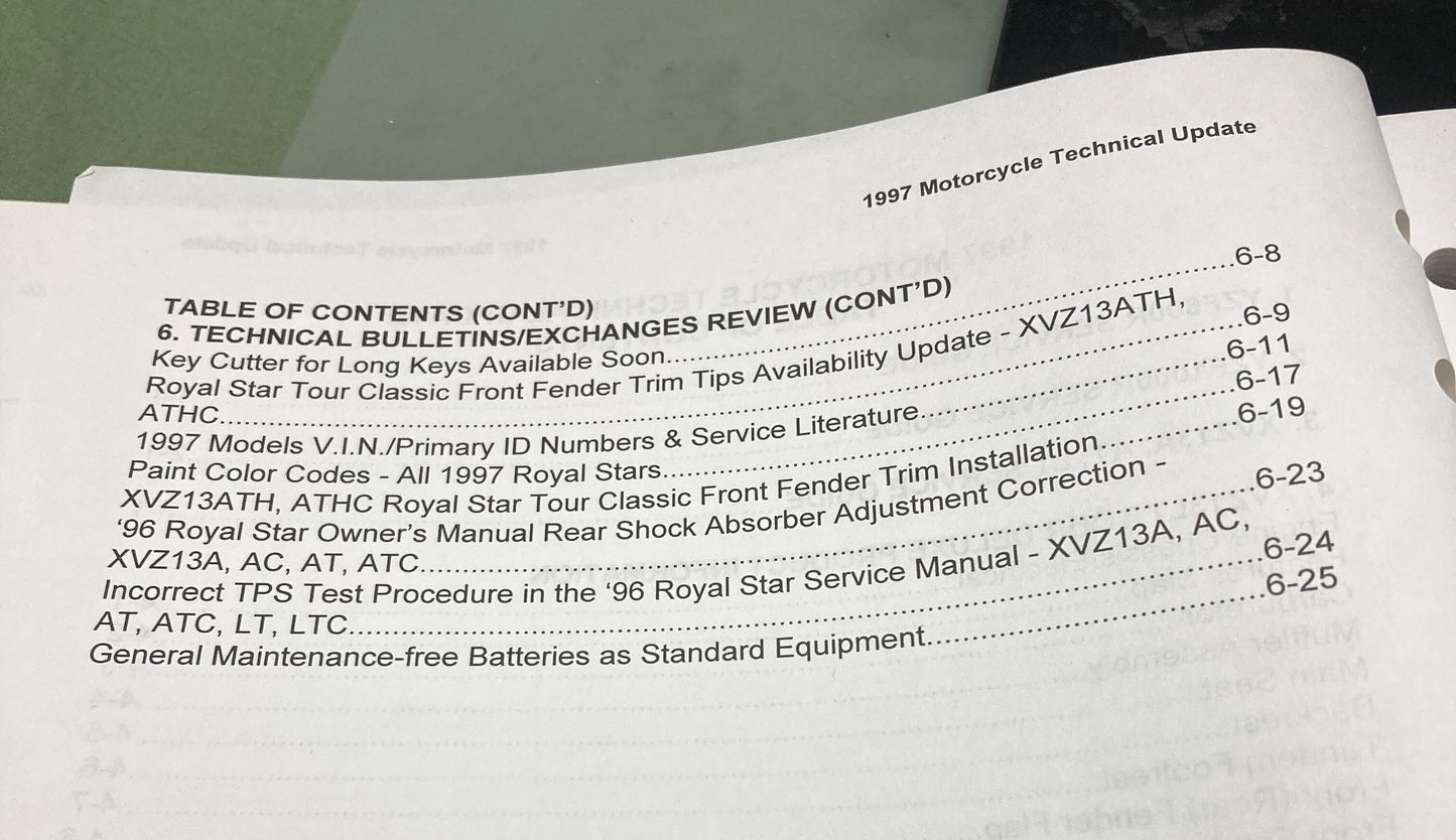 Genuine Yamaha 97-034 Motorcycle Technical Update 1997