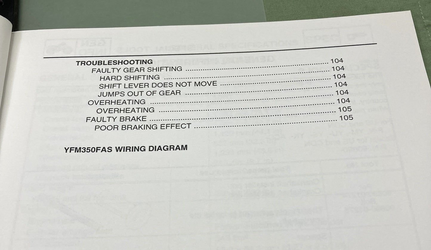 Genuine Yamaha LIT-11616-17-32 YFM350FAS Supp. Service Manual 2003