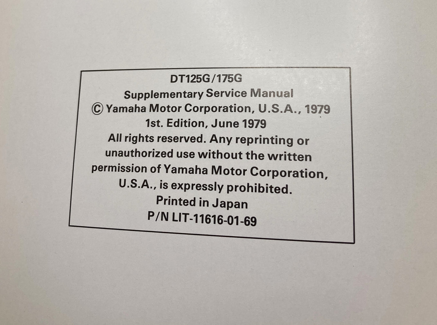 Genuine Yamaha LIT-11616-01-69 DT125G/DT175G Supp. Service Manual 1979