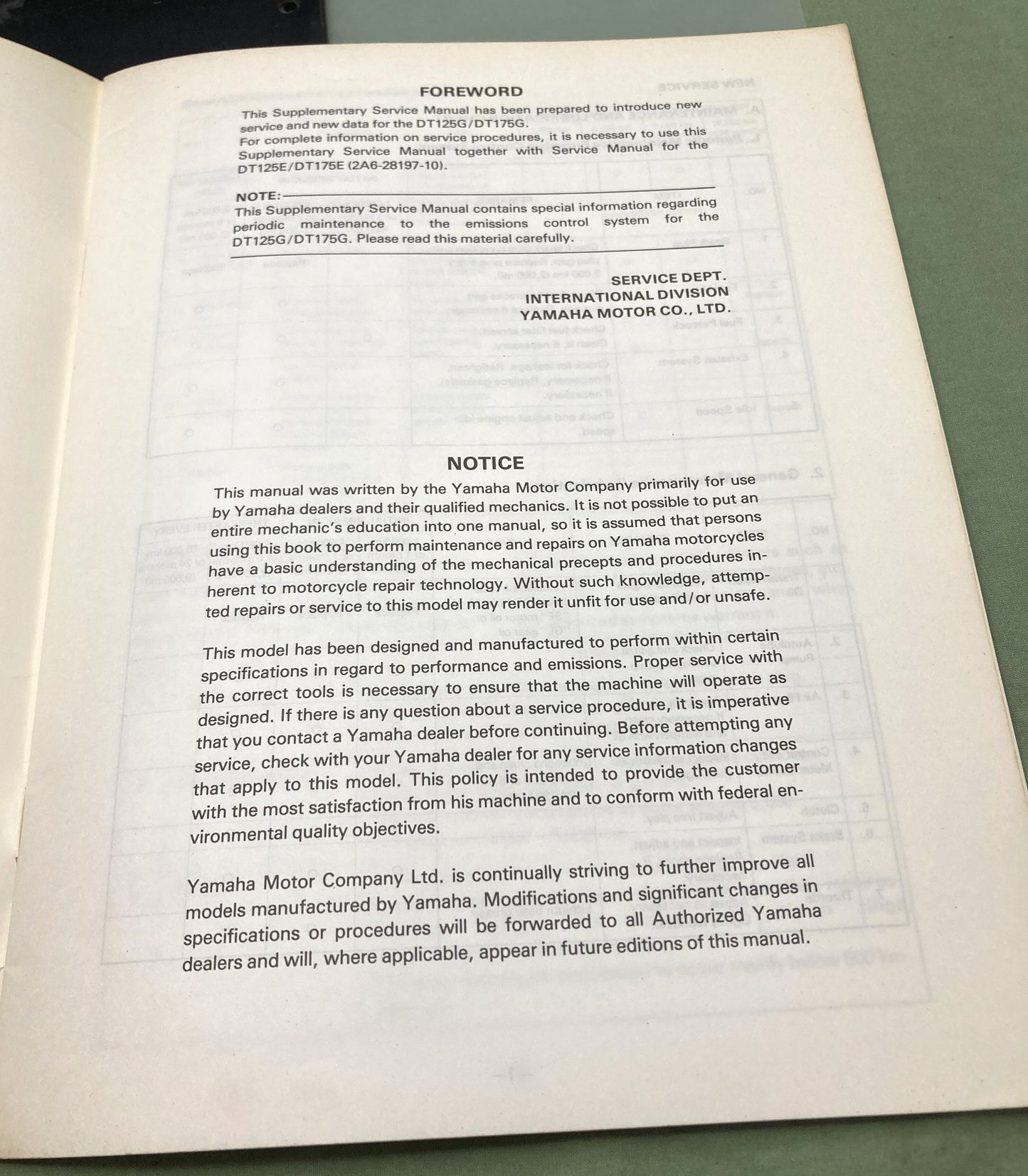 Genuine Yamaha LIT-11616-01-69 DT125G/DT175G Supp. Service Manual 1979
