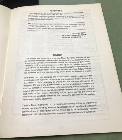 Genuine Yamaha LIT-11616-01-69 DT125G/DT175G Supp. Service Manual 1979