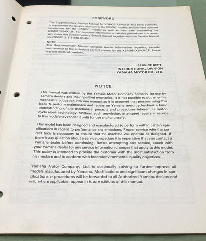Genuine Yamaha LIT-11616-01-19 XS400F XS400-2F Supp. Service Manual 1978