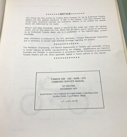 Genuine Yamaha LIT-11612-32-99 G5S G6S-G6SB G7S Service Manual 1973