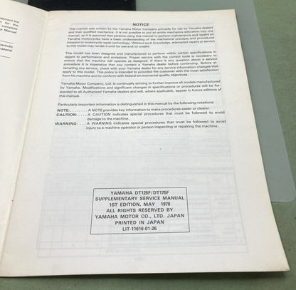 Genuine Yamaha LIT-11616-01-26 DT125F/DT175F Service Manual 1978