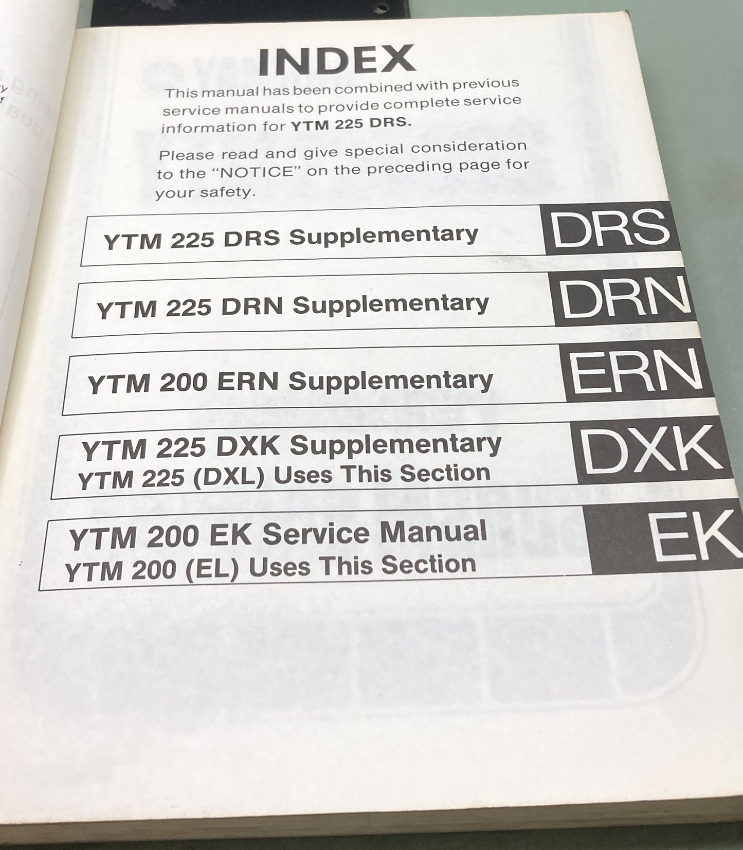 Genuine Yamaha LIT-11616-05-33 YTM225DRS Service Manual 1985