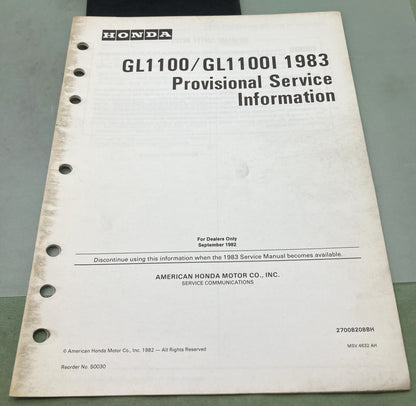 Genuine Honda S0030 GL1100 GL1100I Provisional Service Information 1983