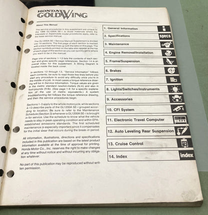Genuine Honda 40008610 GL1200 Aspencade SE-i Service Manual Supp. 1986