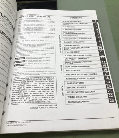 Genuine Honda 61MCT02 FSC600 Silver Wing Service Manual 2002-2004