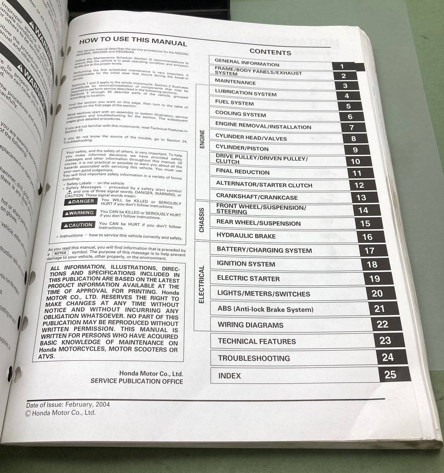 Genuine Honda 61KPB04 NSS250/A NSS250S/AS Reflex Service Manual 2001-2005