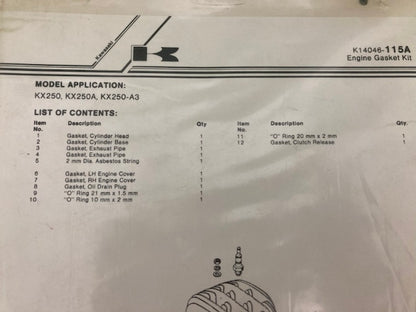 Kawasaki K14046-115A Engine Gasket Kit New Genuine