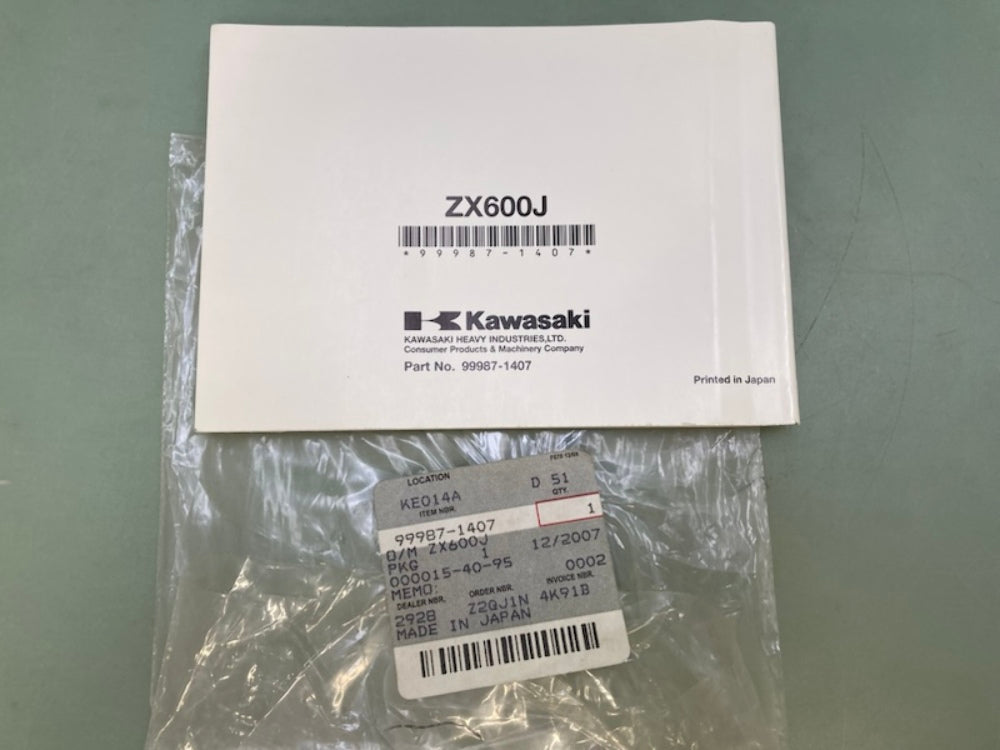 Kawasaki 99987-1407 Owner's Manual Zx600j 2006 New Genuine