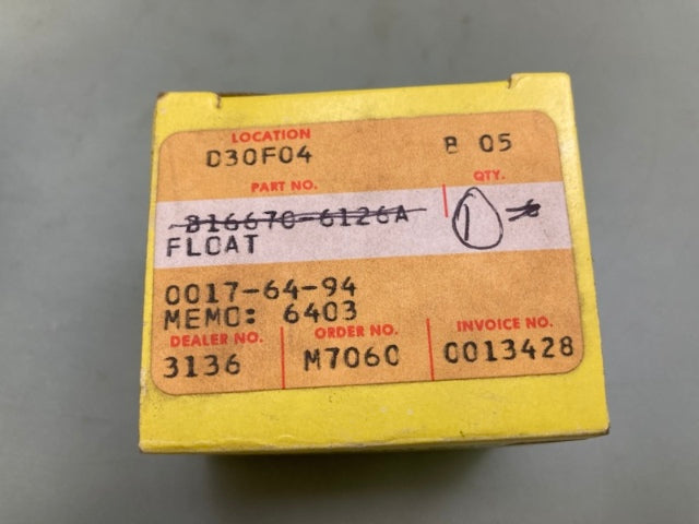 Kawasaki 316512-6126-00 Float New Genuine
