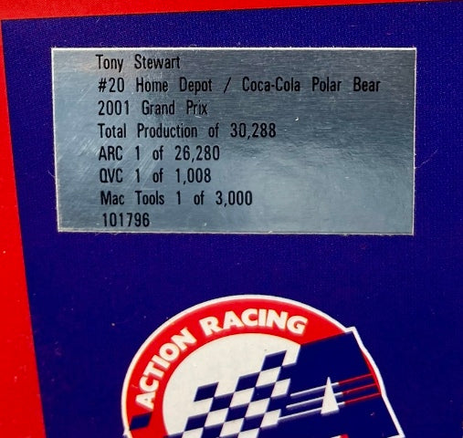 ACTION CWB TONY STEWART 2001 HOME DEPOT COCA-COLA POLAR BEAR 1:24 New