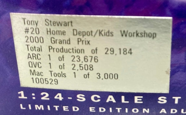 Action Tony Stewart Home Depot/Kids Workshop 2000 Grand Prix 1:24 New