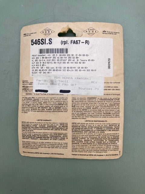 SBS 546SI Brake Pads New Genuine