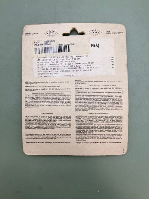 SBS 614LS Rear Brake Pads New Genuine