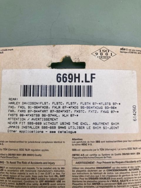 SBS 669H.LF Brake Pads New Genuine