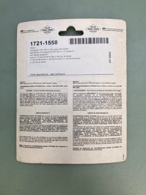 SBS 1721-1558 591HF Brake Pads New Genuine