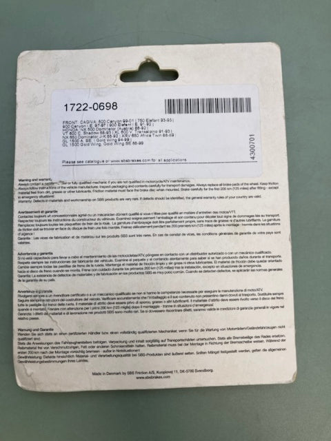 SBS 647HS Brake Pads 1722-0698 New Genuine