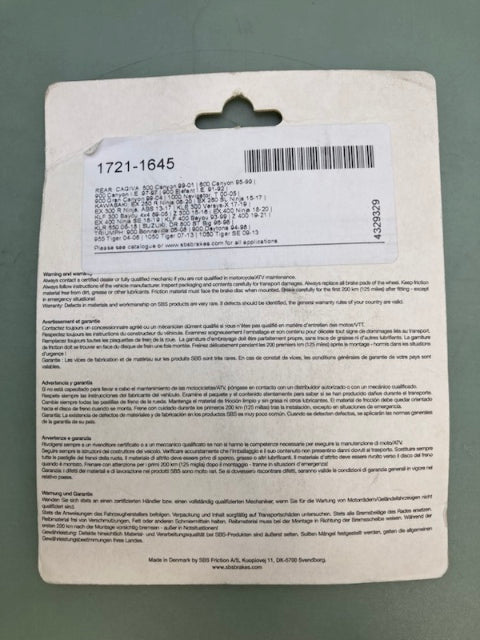 SBS 638LS Brake Pads 1721-1645 New Genuine