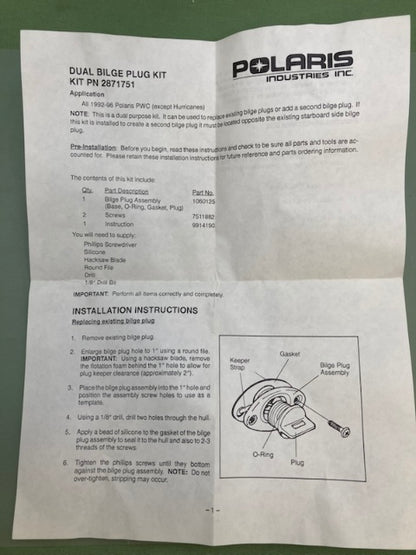 Polaris 2871751 Dual Bilge Plug Kit New Genuine
