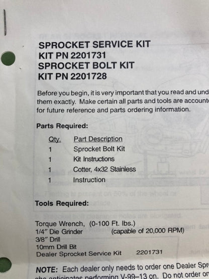 Polaris 2201728 Sprocket Bolt Repair Kit New Genuine