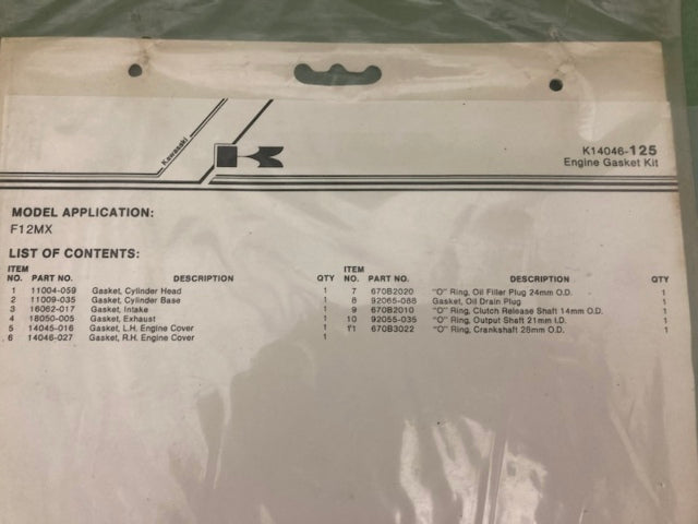 Kawasaki K14046-125 Engine Gasket Kit New Genuine
