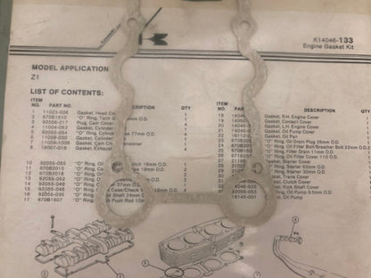 Kawasaki K14046-133 Engine Gasket Kit New Genuine