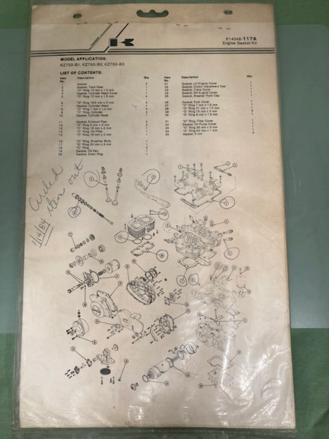 Kawasaki K14046-117A Engine Gasket Kit New Genuine