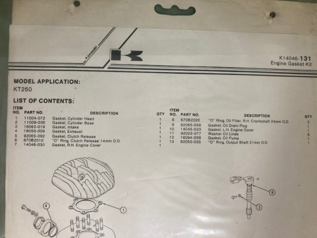 Kawasaki K14046-131 Engine Gasket Kit New Genuine