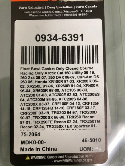 Moose 0934-6391 Float Bowl Gasket New Genuine