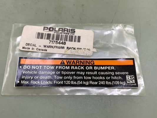 Polaris 7175448 Decal-Warn Fr&Rr Rack 120/240 New Genuine