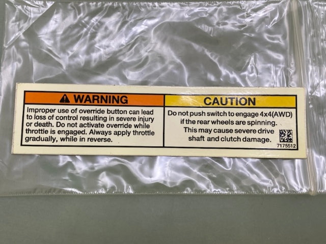 Polaris 7175512 Decal-Warn Override/4X4 Switch New Genuine