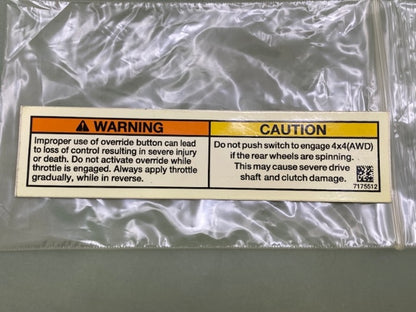 Polaris 7175512 Decal-Warn Override/4X4 Switch New Genuine