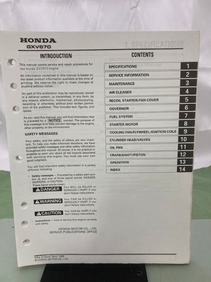Honda 61ZJ410Z GXV670 Engine Shop Manual '99 w/ 61ZJ410Y Supplement '01 Genuine