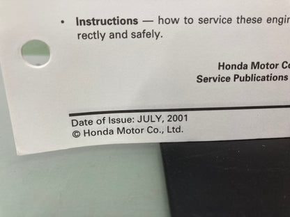 Honda 61ZJ410Z GXV670 Engine Shop Manual '99 w/ 61ZJ410Y Supplement '01 Genuine