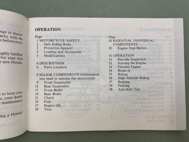Honda 31KT0630 XR200R Owner's Manual '90 Genuine
