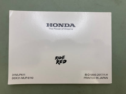 Honda 31MJP611 CRF1000A/D Africa Twin Owner's Manual '17 Genuine