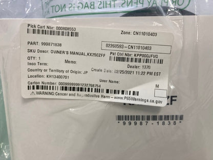 Kawasaki 99987-1838 KX250F KX250ZF Owner's Manual '15 New Genuine