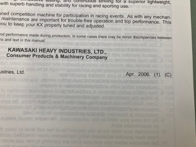 Kawasaki 99987-1414 KX85 KX100 KX85A KX100D Owner's Manual '06 Genuine