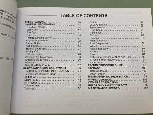 Kawasaki 99987-1615 KLX110 KLX110L KLX110CA/DA Owner's Manual '09 Genuine