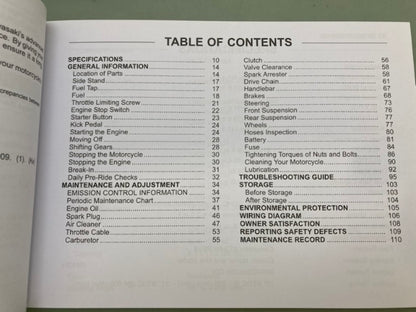 Kawasaki 99987-1615 KLX110 KLX110L KLX110CA/DA Owner's Manual '09 Genuine